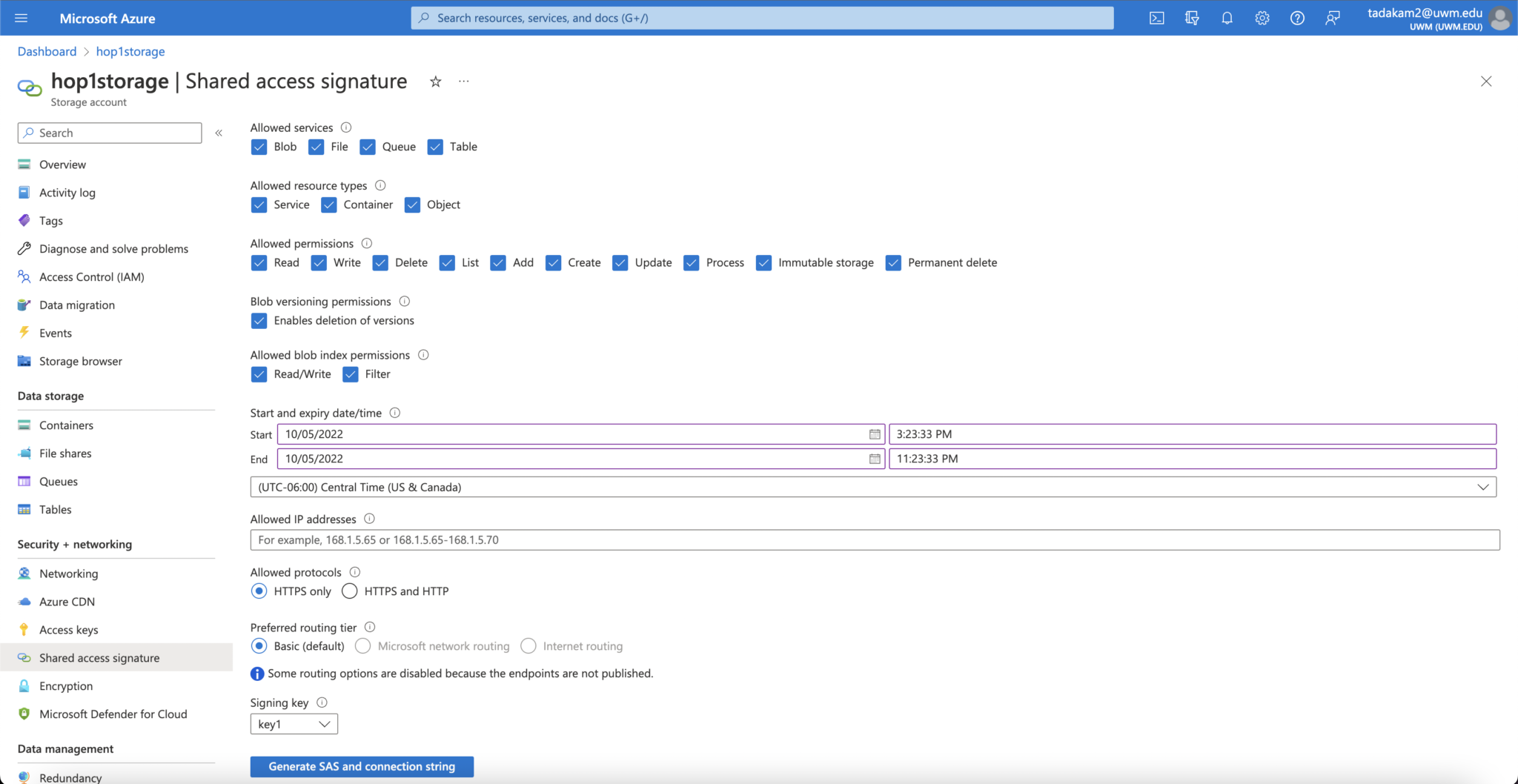 Azure Shared Access Signatures for Storage Accounts UWMilwaukee Cloud Computing