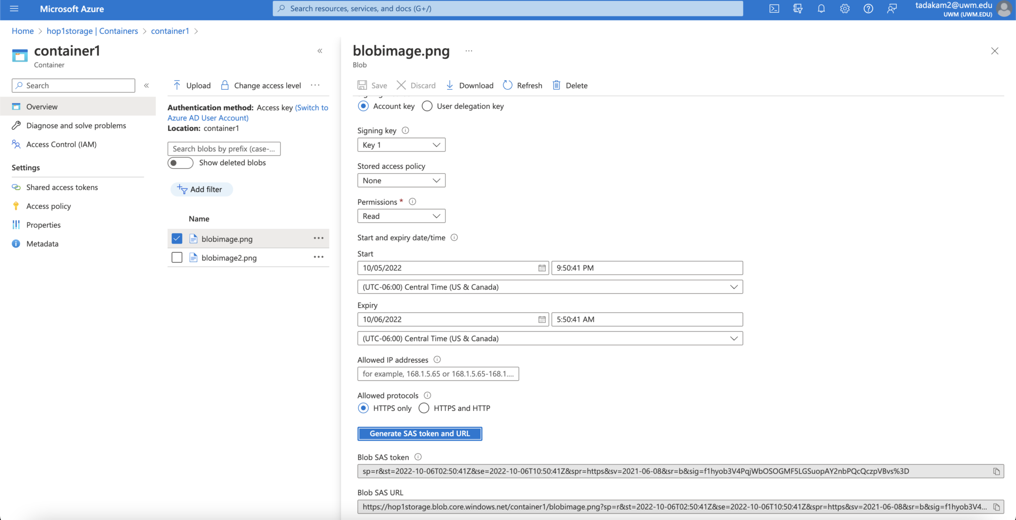 Azure Shared Access Signatures for Storage Accounts UWMilwaukee Cloud Computing