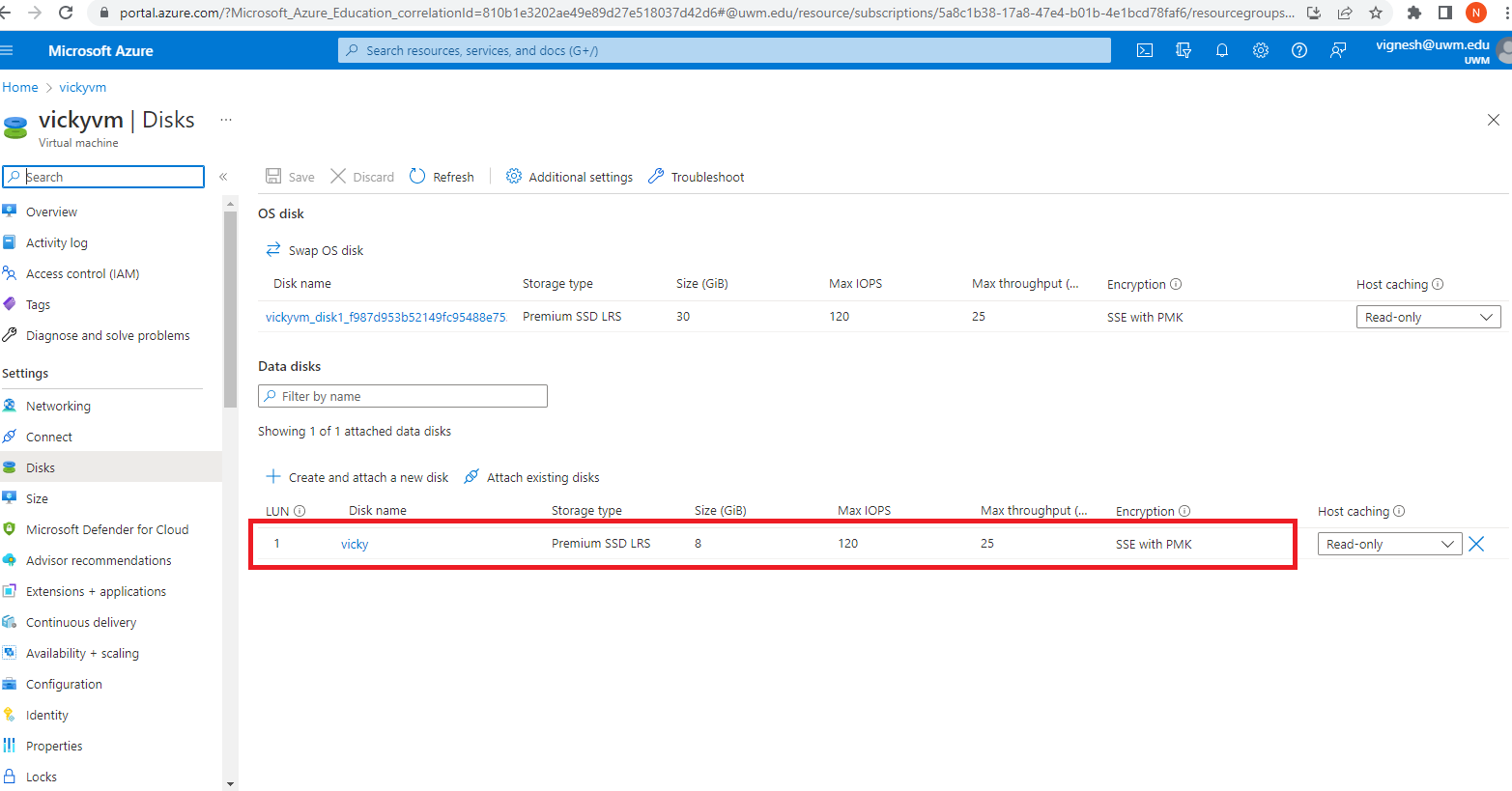 Resize a managed disk in the Azure portal – UW-Milwaukee Cloud Computing