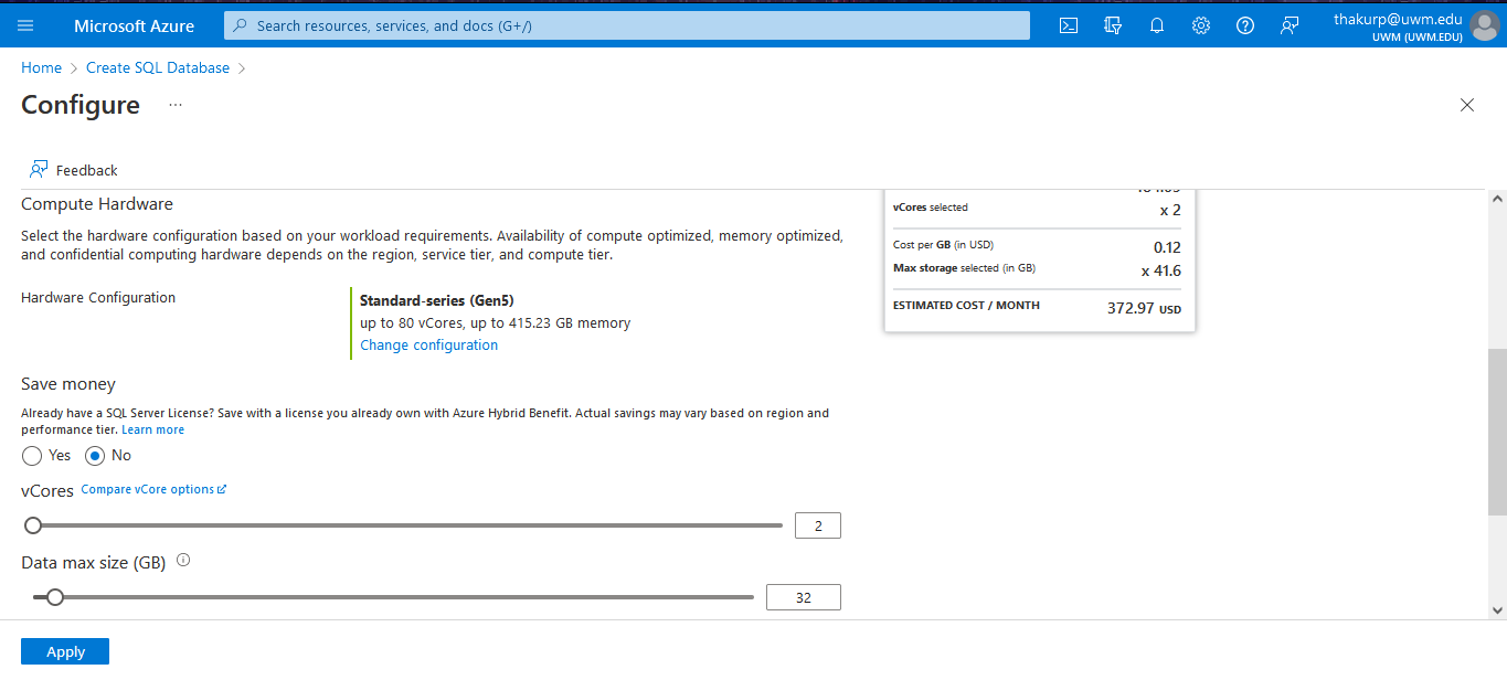 Azure SQL Database – UW-Milwaukee Cloud Computing