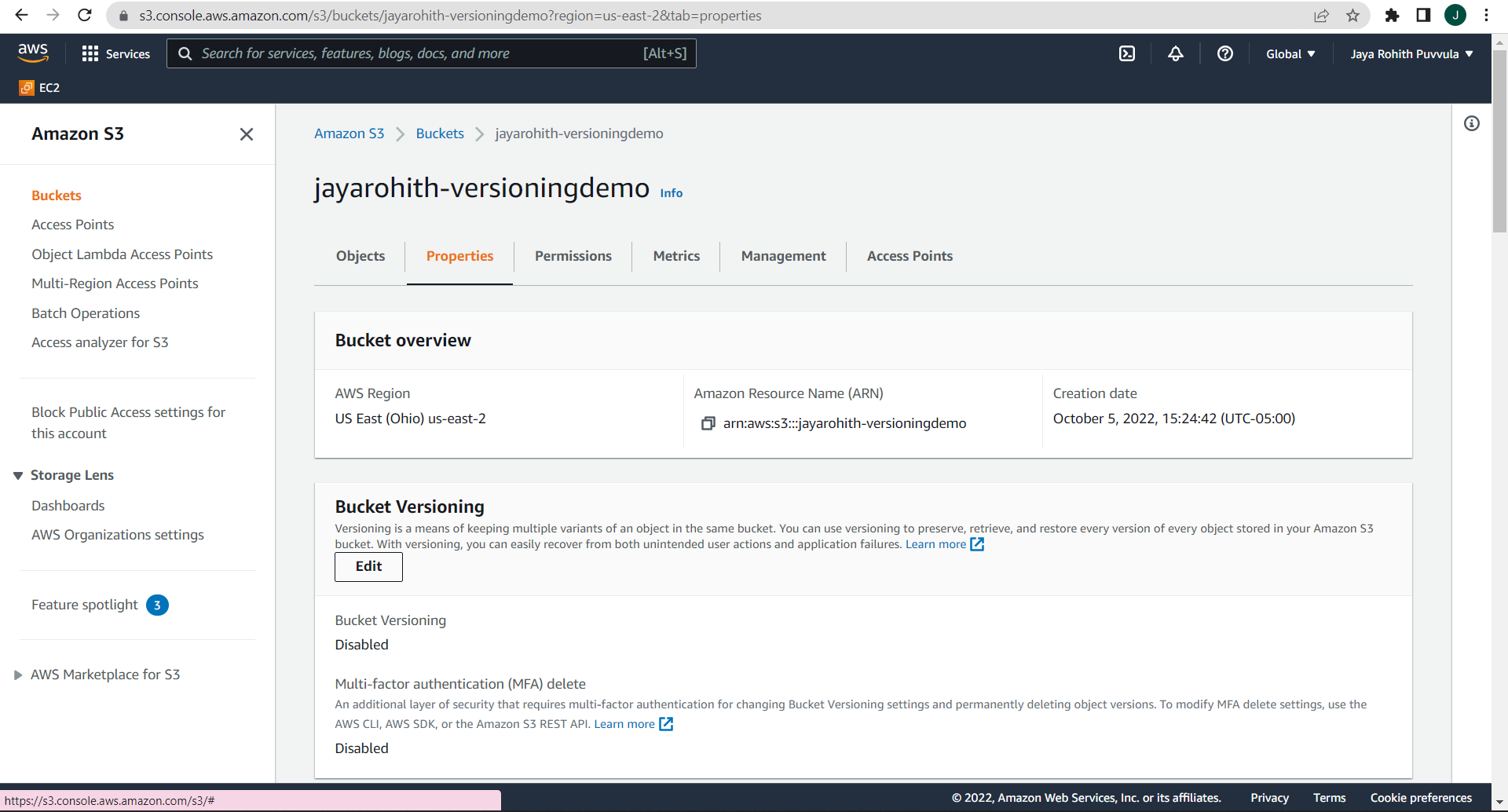 Using AWS Console to Enable Versioning UWMilwaukee Cloud Computing