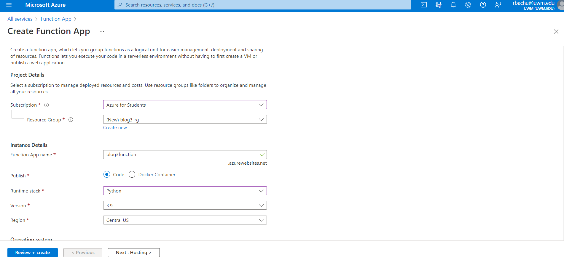 Azure function with an HTTP trigger – UW-Milwaukee Cloud Computing