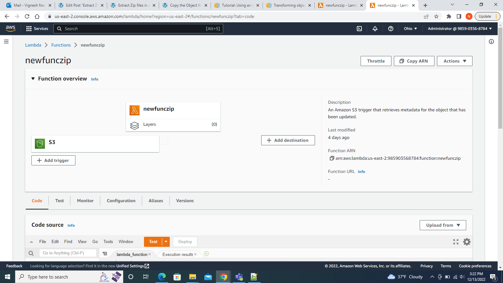 Extract Zip files in an S3 bucket using the Lambda function UW