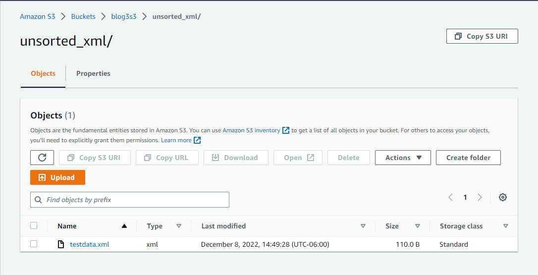 Lambda function triggered by an S3 PUT event to sort XML files in an S3